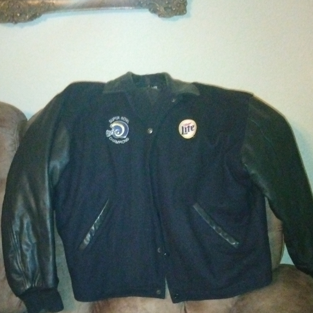 Men's Rams 2000 Superbowl Jacket with Leather Sleeves